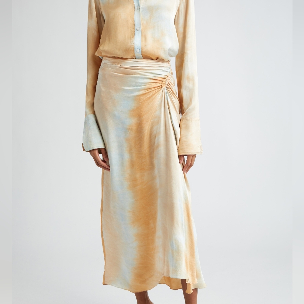 A.L.C. Grace Tie Dye Satin Skirt in Blue